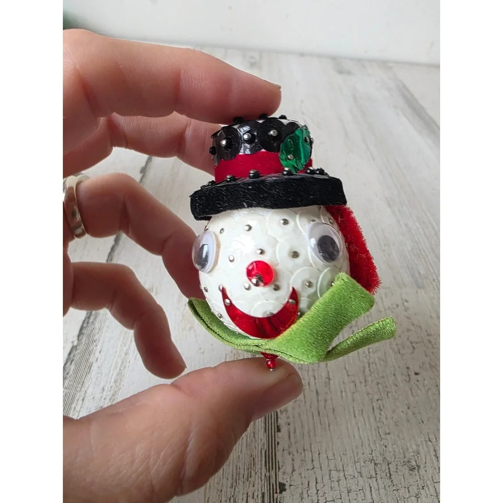 Vintage sequins snowman ornament beaded Xmas tree